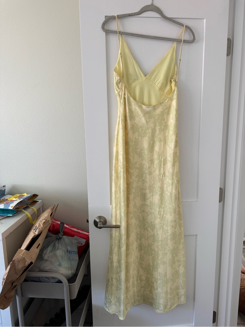 Peppermayo Pale Yellow Slip Maxi Dress with Subtle Floral Jacquard - Picture 2 of 3